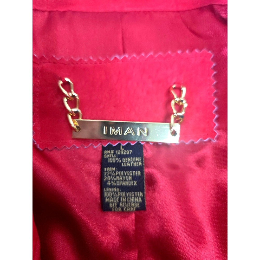 IMAN Tomato Red Genuine Suede Leather Asymmetrical Zip Moto Jacket L‎ Drawstring - Picture 6 of 7